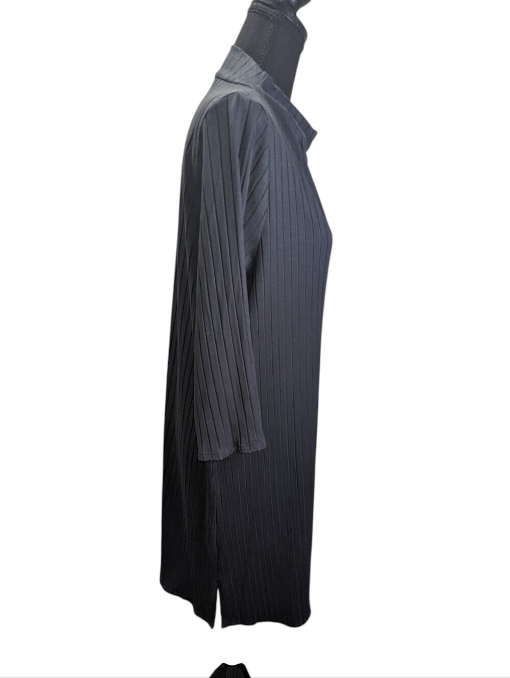 Eileen Fisher Black Ribbed Funnel Neck Long-Sleeve Cowl Neck Dress Size XL - Picture 2 of 10